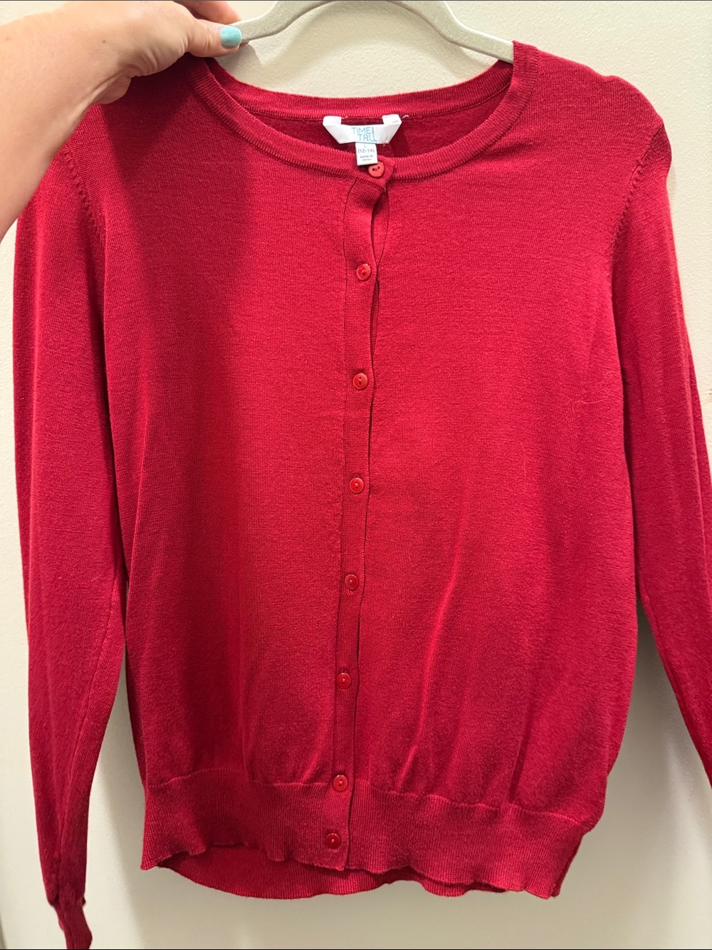 Time and Tru Classic Red Crewneck Cardigan Sweater